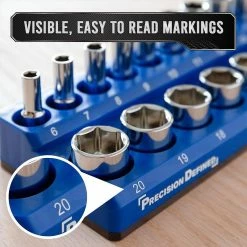 Hot Sale 🎁 Precision Defined Porte-Douilles Magnétique, MÉTRIQUE, 26 Douilles (1/4 pouce (Métrique), Bleu) ✨ -Sam Outillage STORE 0611906155840 4
