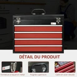 Best deal 🌟 Durhand Boite à outils métallique coffret à outils caisse à outils 4 tiroirs + plateau tôle acier rouge noir 😉 11 Best deal 🌟 Durhand Boite à outils métallique coffret à outils caisse à outils 4 tiroirs + plateau tôle acier rouge noir 😉 -Sam Outillage STORE 3662970114254 5