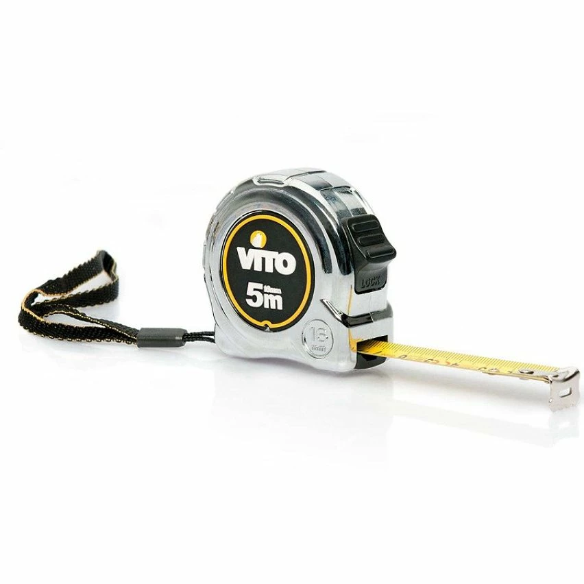 Outlet 🌟 Mètre ruban 5M rétractable Acier chromé VITO Haute résistance Crochet et Bouton de blocage 😍 1 Outlet 🌟 Mètre ruban 5M rétractable Acier chromé VITO Haute résistance Crochet et Bouton de blocage 😍