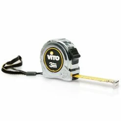 Budget ✨ Mètre ruban 3M rétractable Acier chromé VITO Haute résistance Crochet et Bouton de blocage ❤️