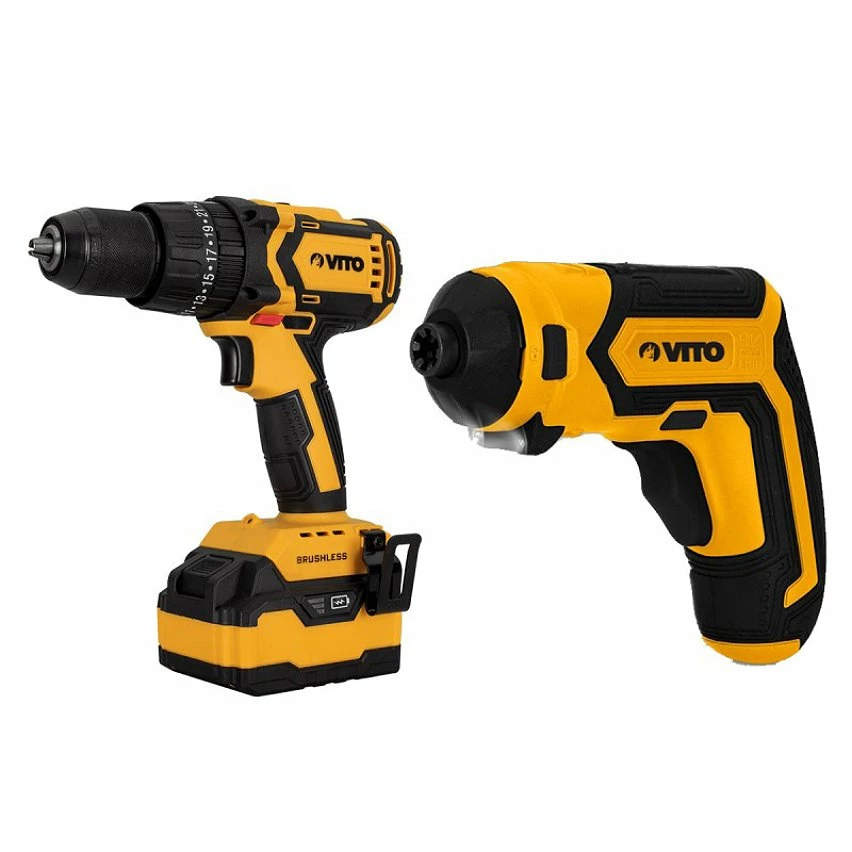 Promo ✨ Pack 2 outils Perceuse Brushless 20V 2 Batterie 4Ah + Outil Multifonctions vissage VITO 4V + Accessoires Batterie Chargeur VITO 👍 1 Promo ✨ Pack 2 outils Perceuse Brushless 20V 2 Batterie 4Ah + Outil Multifonctions vissage VITO 4V + Accessoires Batterie Chargeur VITO 👍
