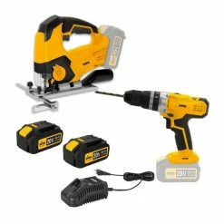 Outlet 👏 Pack 2 Outils Scie sauteuse + Perceuse sans fil 20V VITOPOWER + 2 Batt. 4.0 Ah + 1 Chargeur rapide 😀
