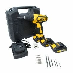 Discount 😀 Vito Perceuse Visseuse 14,4V 3 batteries lithium-ion 2.0Ah + Chargeur rapide Eclairage LED Indicateur de charge 🎉