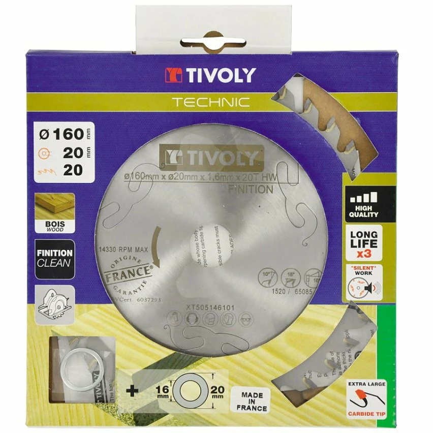 Wholesale ⭐ Lame Scie Circulaire à Bois Ø160mm TIVOLY 20 dents alesage Ø20mm bague Ø16mm Acier Carbure Coupe ultra rapide bois ⌛ 2 Wholesale ⭐ Lame Scie Circulaire à Bois Ø160mm TIVOLY 20 dents alesage Ø20mm bague Ø16mm Acier Carbure Coupe ultra rapide bois ⌛ – Image 2