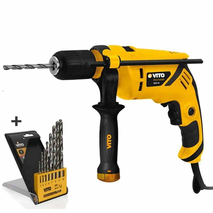 Best deal 🔥 Perceuse à percussion 600W VITO + Coffret 8 forets Acier Mandrin 13mm Autoserrant Poignée SOFT GRIP 💯 1 Best deal 🔥 Perceuse à percussion 600W VITO + Coffret 8 forets Acier Mandrin 13mm Autoserrant Poignée SOFT GRIP 💯