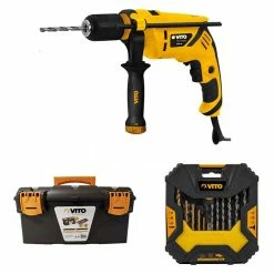 New ❤️ Perceuse à percussion 600W VITO + Coffret à outils 50 pièces + Boîte à outils VITO ✔️
