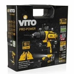 Budget 🛒 Perceuse visseuse sans fil 18V 2 batteries Lithium 2.0 Ah + mallette + 18 accessoires de vissage et perçage VITO 😉 -Sam Outillage STORE 3701107756018 6 1