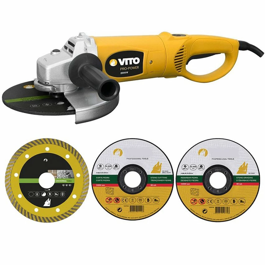 Hot Sale 🎉 Pack Meuleuse d'angle 2200W + 3 disques à meuler Ø 230mm Pierre Marbre Granit VITO 😀 1 Hot Sale 🎉 Pack Meuleuse d'angle 2200W + 3 disques à meuler Ø 230mm Pierre Marbre Granit VITO 😀