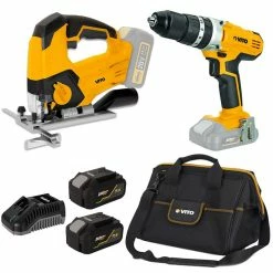 Top 10 🥰 Pack 2 outils sans fil 20V Scie sauteuse Perceuse 2 batteries lithium 4Ah VITO Chargeur Rapide Sacoche à outils 👏
