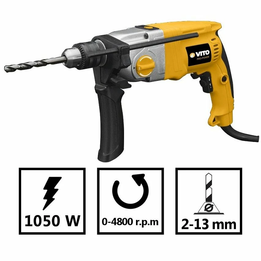 Best Pirce ✨ Perceuse à percussion 1050W VITOPOWER mandrin 13mm corps acier bi-fonctions - poignée SOFT GRIP haute qualité 😀 2 Best Pirce ✨ Perceuse à percussion 1050W VITOPOWER mandrin 13mm corps acier bi-fonctions - poignée SOFT GRIP haute qualité 😀 – Image 2