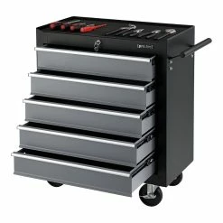 Budget 💯 Chariot d'Atelier pour Outils à 5 Tiroirs 69 x 33 x 77,5 cm Noir Argenté [pro.tec] 👍