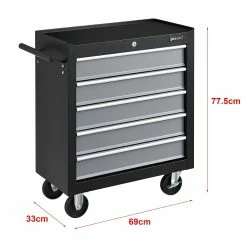 Budget 💯 Chariot d'Atelier pour Outils à 5 Tiroirs 69 x 33 x 77,5 cm Noir Argenté [pro.tec] 👍 -Sam Outillage STORE 4059438621567 3