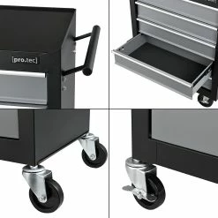 Budget 💯 Chariot d'Atelier pour Outils à 5 Tiroirs 69 x 33 x 77,5 cm Noir Argenté [pro.tec] 👍 -Sam Outillage STORE 4059438621567 6