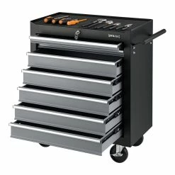 Cheap ⭐ Chariot d'Atelier pour Outils à 7 Tiroirs 69 x 33 x 77,5 cm Noir Argenté [pro.tec] 👍