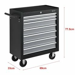 Cheap ⭐ Chariot d'Atelier pour Outils à 7 Tiroirs 69 x 33 x 77,5 cm Noir Argenté [pro.tec] 👍 -Sam Outillage STORE 4059438621574 3