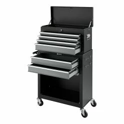 Hot Sale 🤩 Chariot d'Atelier avec Boîte à Outils Verouillable 69 x 33 x 109 cm Noir Argenté [pro.tec] ⌛