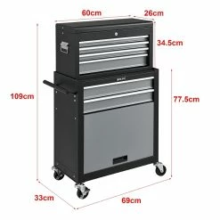 Hot Sale 🤩 Chariot d'Atelier avec Boîte à Outils Verouillable 69 x 33 x 109 cm Noir Argenté [pro.tec] ⌛ -Sam Outillage STORE 4059438621581 3