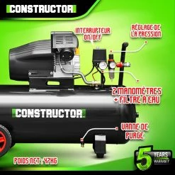 Flash Sale ✨ Compresseur à huile 100L bicylindre - 8 bars - 2.2Kw - Constructor ✔️ -Sam Outillage STORE 5411074215316 3