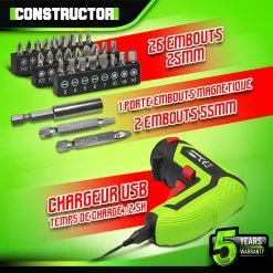 Flash Sale 😍 Tournevis rechargeable 4V lithium + accessoires - 4Nm - Coffret de rangement - Constructor 👏 -Sam Outillage STORE 5411074215392 3