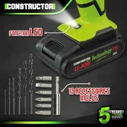 Flash Sale 🛒 Perceuse visseuse 20V lithium-2 batteries - Chargeur rapide - Constructor 😀 8 Flash Sale 🛒 Perceuse visseuse 20V lithium-2 batteries - Chargeur rapide - Constructor 😀 -Sam Outillage STORE 5411074215422 4