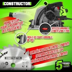 Buy 👏 Scie circulaire plongeante 1400W avec rail de guidage - Lame 190mm 24 dents - Constructor 😍 7 Buy 👏 Scie circulaire plongeante 1400W avec rail de guidage - Lame 190mm 24 dents - Constructor 😍 -Sam Outillage STORE 5411074215521 3