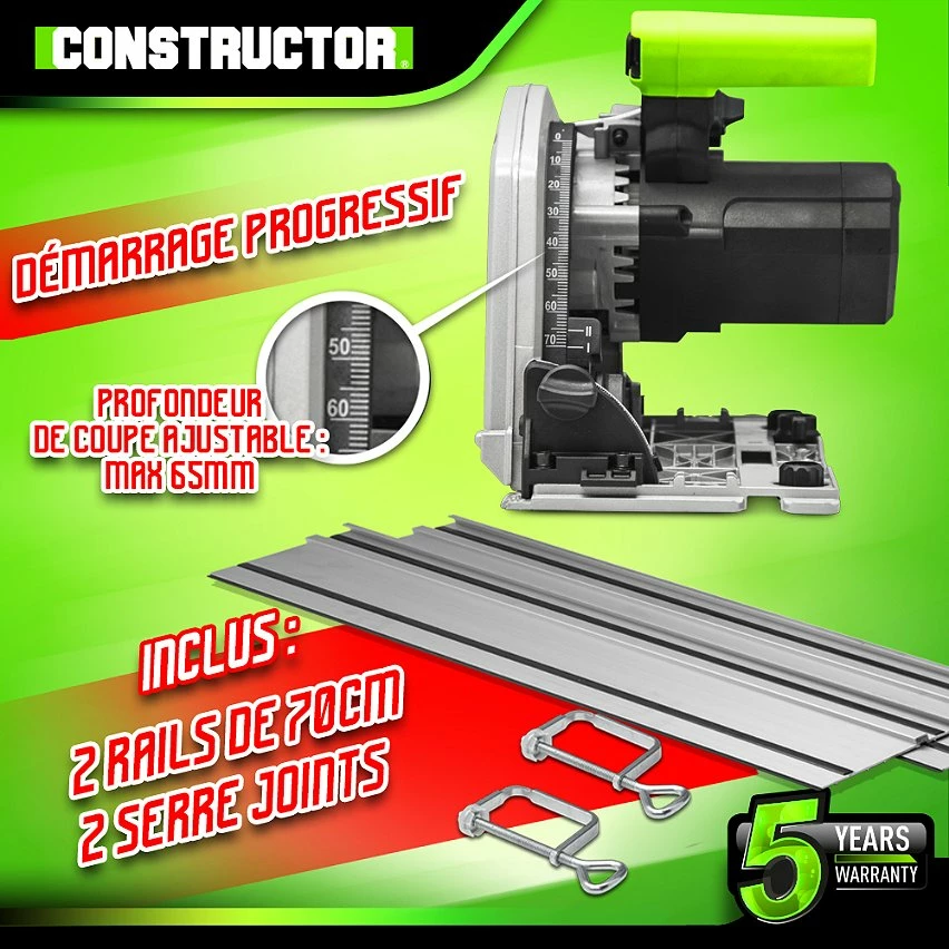 Buy 👏 Scie circulaire plongeante 1400W avec rail de guidage - Lame 190mm 24 dents - Constructor 😍 4 Buy 👏 Scie circulaire plongeante 1400W avec rail de guidage - Lame 190mm 24 dents - Constructor 😍 – Image 4