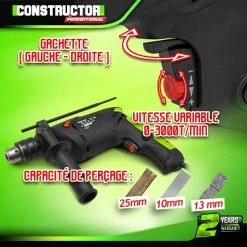 Promo 👏 Constructor promotional Perceuse percussion filaire 500W - mandrin à clé 👍 -Sam Outillage STORE 5411074215569 3