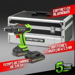 Best Sale 👏 Constructor Perceuse visseuse 18V avec percussion -2 batteries 🤩 -Sam Outillage STORE 5411074216412 4