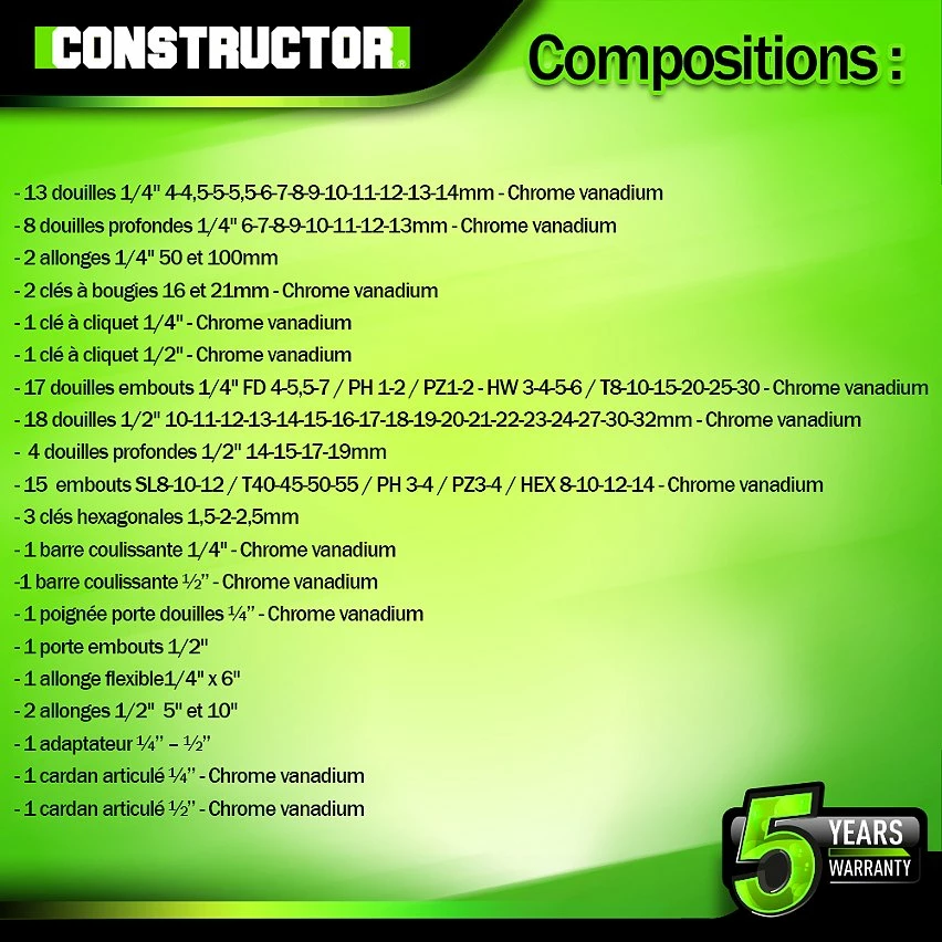 Top 10 🔥 Coffre à douilles 94 pcs Chrome Vanadium - Constructor 👏 4 Top 10 🔥 Coffre à douilles 94 pcs Chrome Vanadium - Constructor 👏 – Image 4