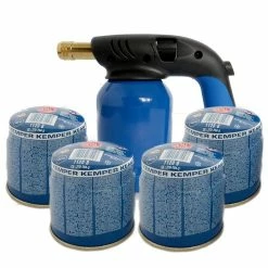 Best deal 😀 Kemper Lampe a souder coque acier piezo + 4 cartouches gaz 190g avec sécurité stop gaz. 🧨