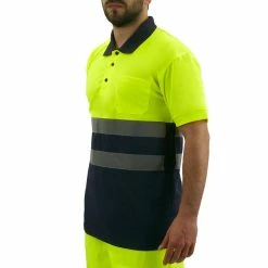 Wholesale ✨ PrimeMatik Chemise polo manche courte avec réflexion jaune bleu pour la sécurité d'emploi taille L ⭐