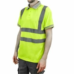 Outlet 👏 PrimeMatik Chemise polo manche courte avec réflexion jaune pour la sécurité d'emploi taille L 💯