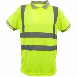 Outlet 👏 PrimeMatik Chemise polo manche courte avec réflexion jaune pour la sécurité d'emploi taille L 💯 -Sam Outillage STORE 8434852085588 4 1