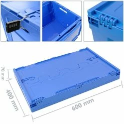 Cheapest 🧨 PrimeMatik Boîte en plastique EuroBox pliable et empilable. Conteneur en bleu avec couvercle 60x40x32cm 65L 🛒 -Sam Outillage STORE 8434852092739 3