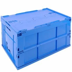 Best Sale 😉 PrimeMatik Boîte en plastique EuroBox pliable et empilable. Conteneur en bleu avec couvercle 60x40x32cm 5-pack ⭐